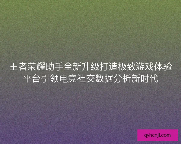 王者荣耀助手全新升级打造极致游戏体验平台引领电竞社交数据分析新时代